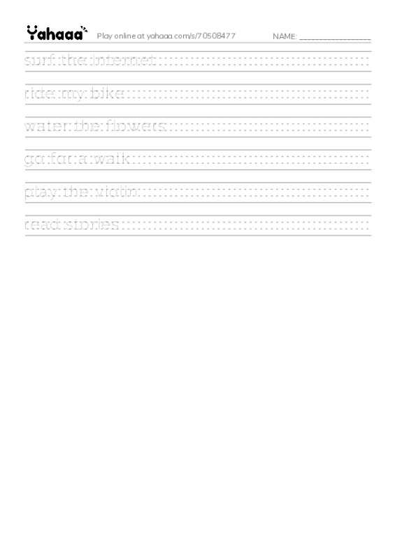 Handwriting lines worksheet for Unit 4 class 5