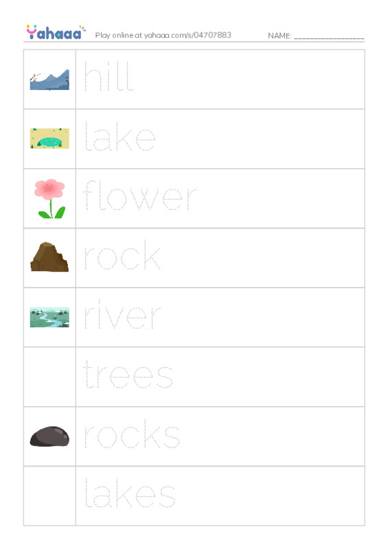 Picture and word rows worksheet for Landscape Game