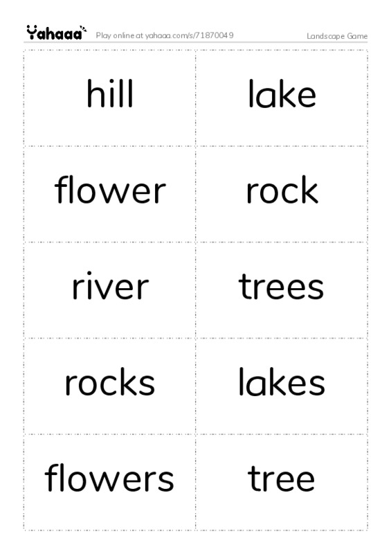 Word flashcards worksheet for Landscape Game