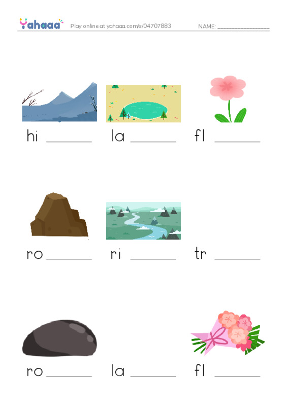 Finish the word worksheet for Landscape Game