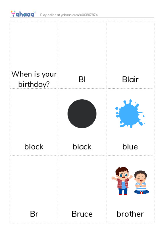 Picture flashcards worksheet for When is your birthday?, Bl, Blair and 14 more