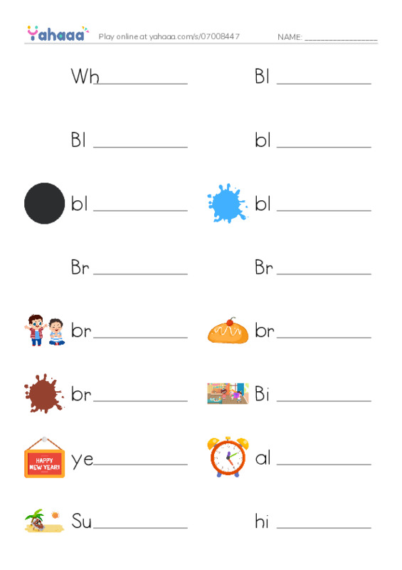Write the word rows worksheet for When is your birthday?, Bl, Blair and 14 more