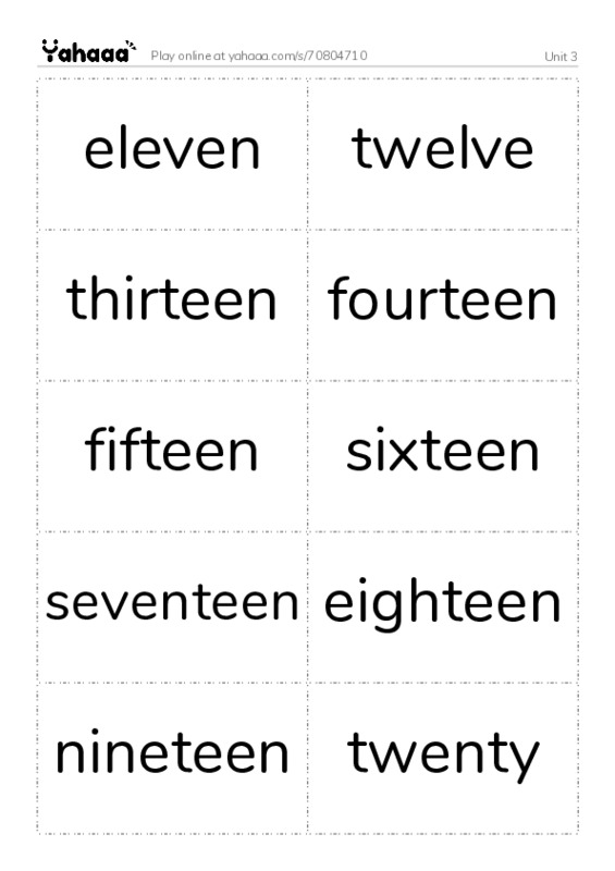 Word flashcards worksheet for Unit 3