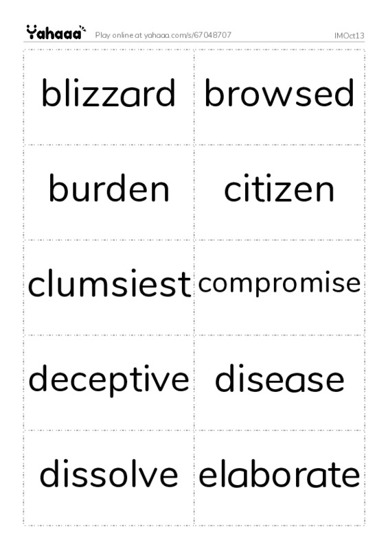 Word flashcards worksheet for IMOct13