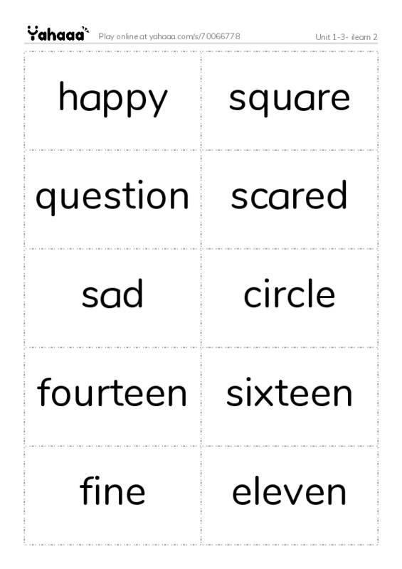 Word flashcards worksheet for Unit 1-3- ilearn 2