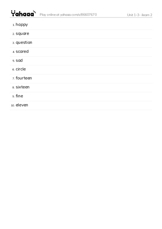Word list with meanings worksheet for Unit 1-3- ilearn 2