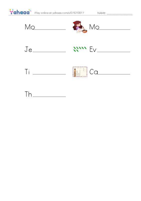 Write the word rows worksheet for Mother’s Day, Mother, Jen is Timmy’s mother and 4 more