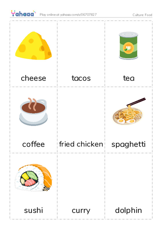 Picture flashcards worksheet for Culture: Food