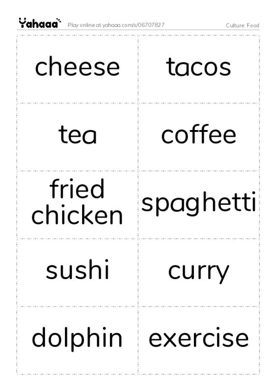 Word flashcards worksheet for Culture: Food