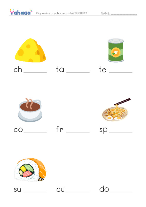 Finish the word worksheet for Culture: Food