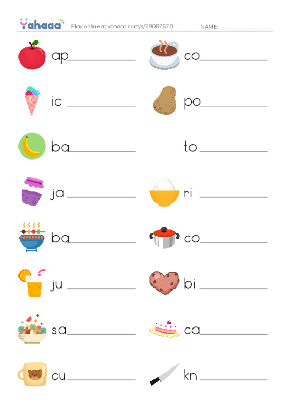 Write the word rows worksheet for FOOD
