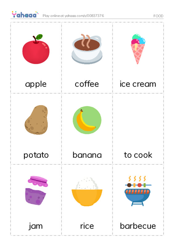 Picture flashcards worksheet for FOOD