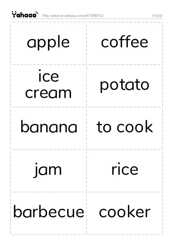 Word flashcards worksheet for FOOD