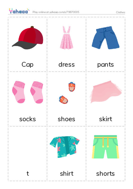 Picture flashcards worksheet for Clothes