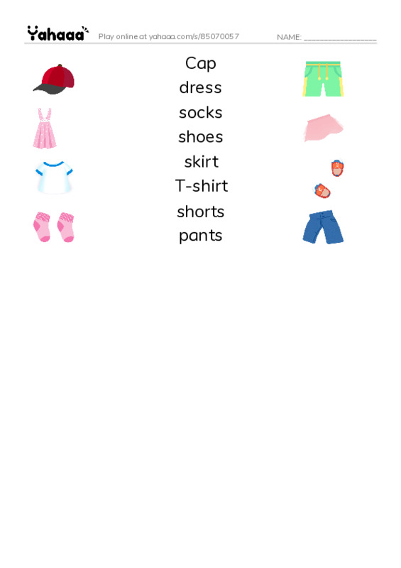 Match both sides worksheet for Clothes