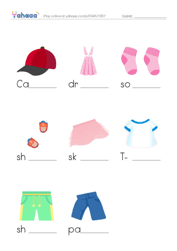 Finish the word worksheet for Clothes