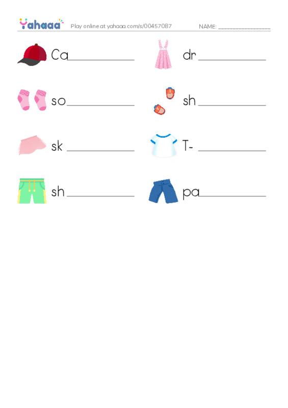 Write the word rows worksheet for Clothes