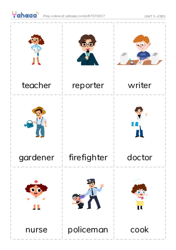 Picture flashcards worksheet for UNIT 5-JOBS