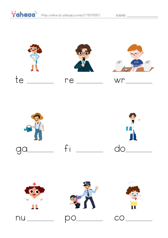 Finish the word worksheet for UNIT 5-JOBS