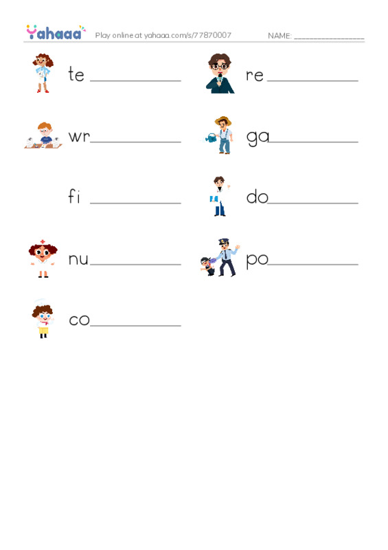 Write the word rows worksheet for UNIT 5-JOBS