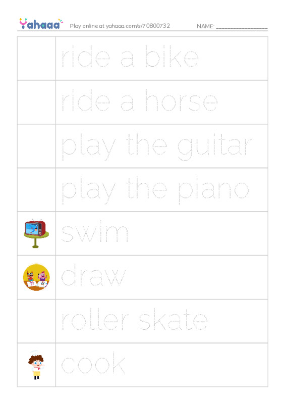 Picture and word rows worksheet for Unit 5-class4