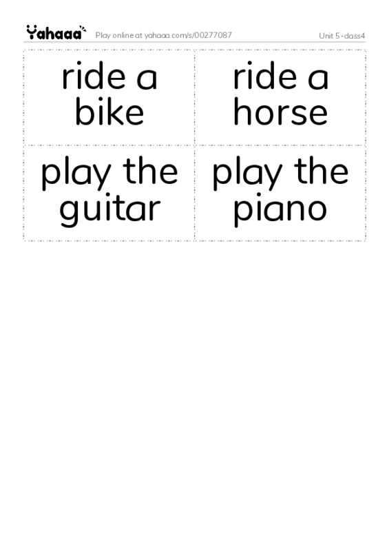 Word flashcards worksheet for Unit 5-class4