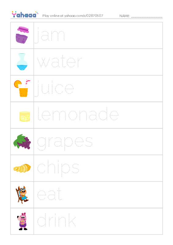 Picture and word rows worksheet for Unit 4-class 4