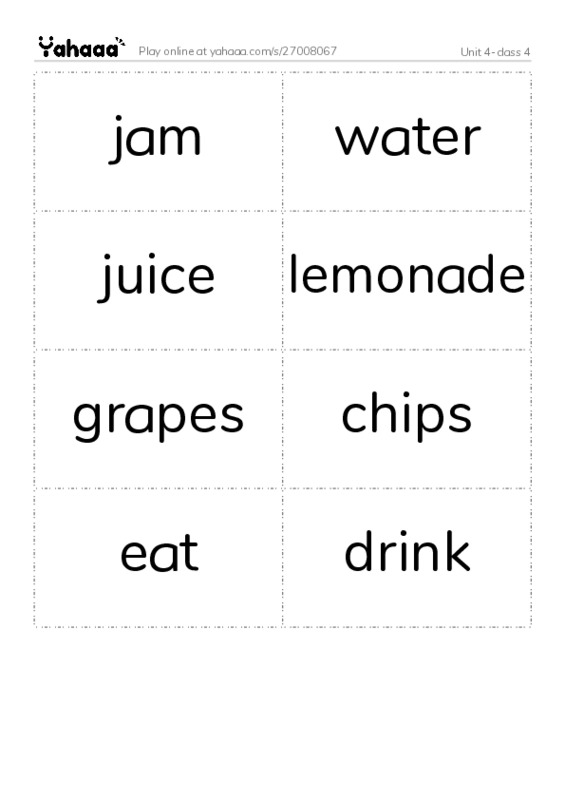 Word flashcards worksheet for Unit 4-class 4