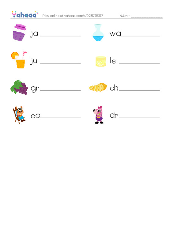 Write the word rows worksheet for Unit 4-class 4
