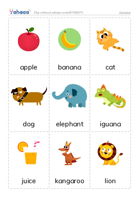 Picture flashcards worksheet for Alphabet