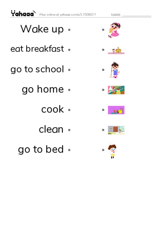 Draw a line to match worksheet for Daily routine