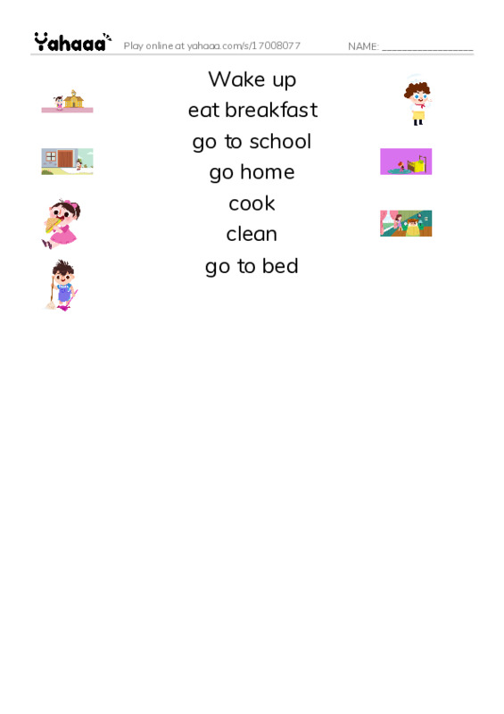 Match both sides worksheet for Daily routine