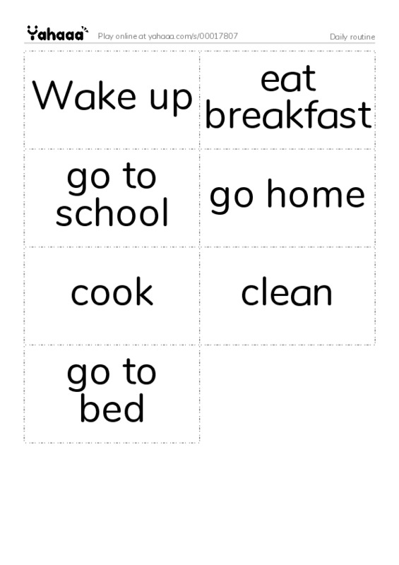 Word flashcards worksheet for Daily routine