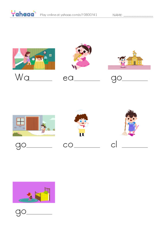 Finish the word worksheet for Daily routine