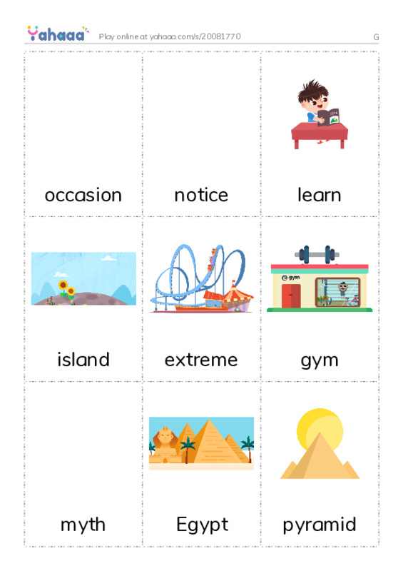 Picture flashcards worksheet for G