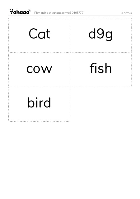 Word flashcards worksheet for Animals