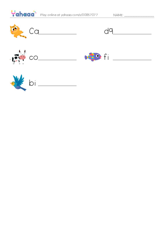 Write the word rows worksheet for Animals