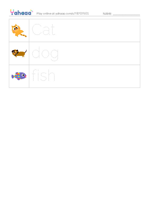 Picture and word rows worksheet for Test