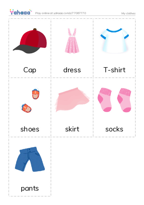 Picture flashcards worksheet for My clothes