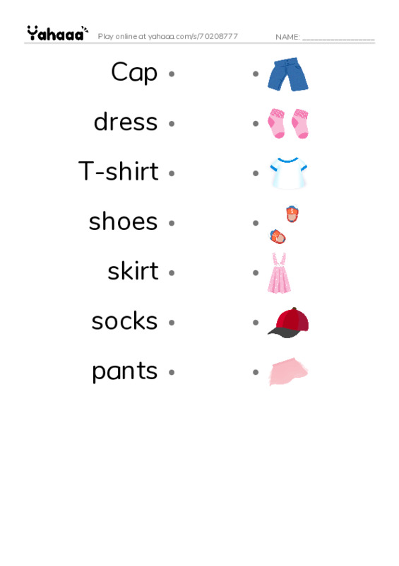 Draw a line to match worksheet for My clothes