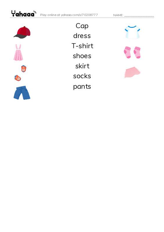 Match both sides worksheet for My clothes
