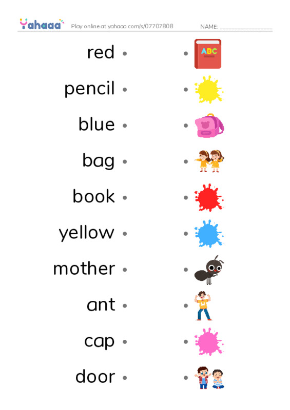 Draw a line to match worksheet for Review Unit 1-3