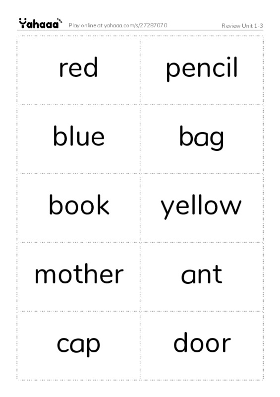 Word flashcards worksheet for Review Unit 1-3
