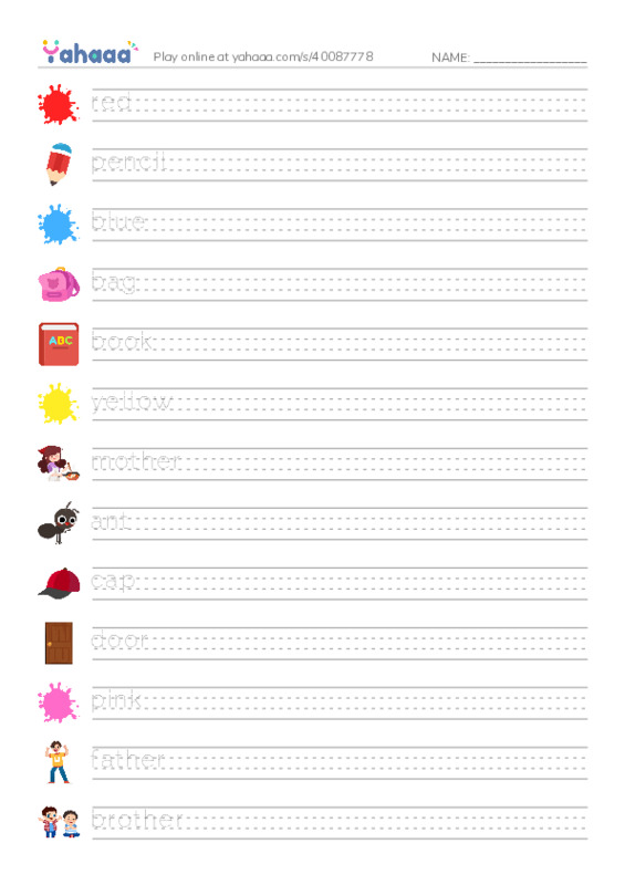 Handwriting lines worksheet for Review Unit 1-3