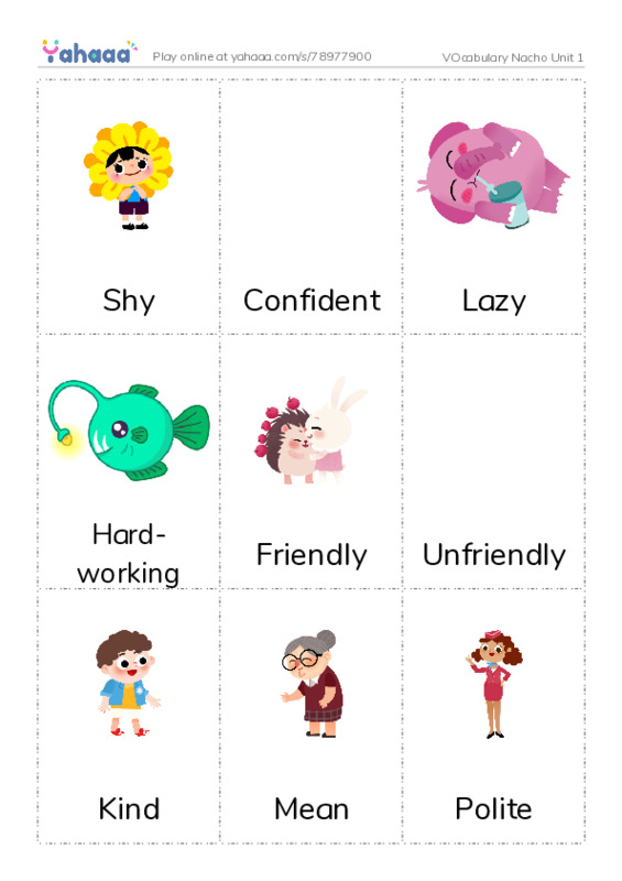 Picture flashcards worksheet for VOcabulary Nacho Unit 1