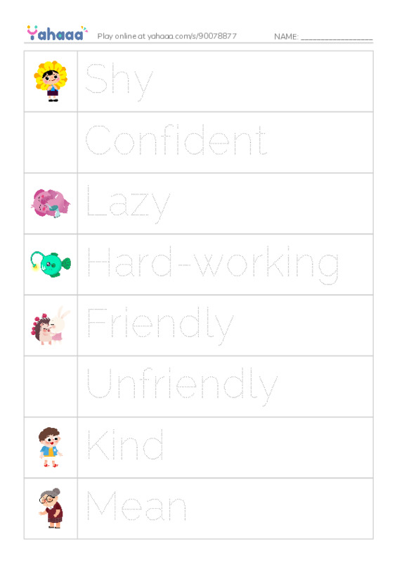 Picture and word rows worksheet for VOcabulary Nacho Unit 1