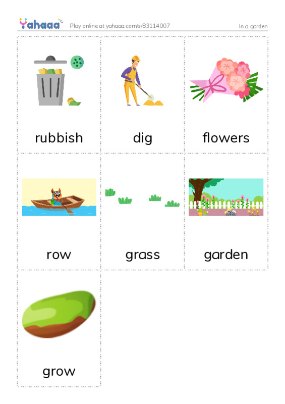 Picture flashcards worksheet for In a garden