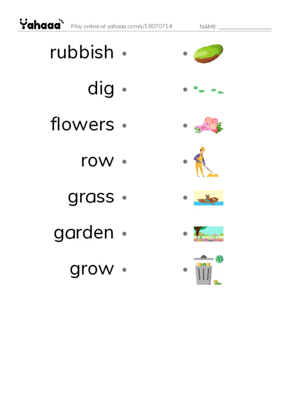 Draw a line to match worksheet for In a garden