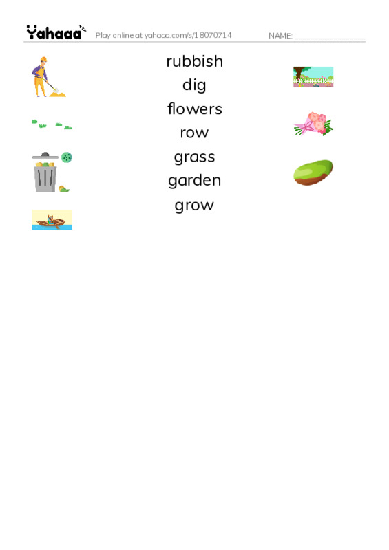 Match both sides worksheet for In a garden