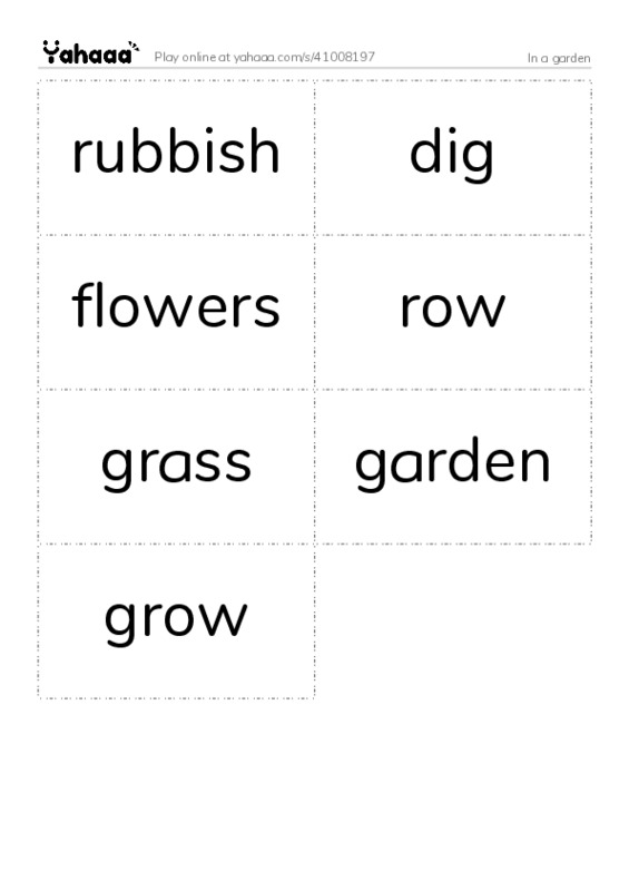 Word flashcards worksheet for In a garden